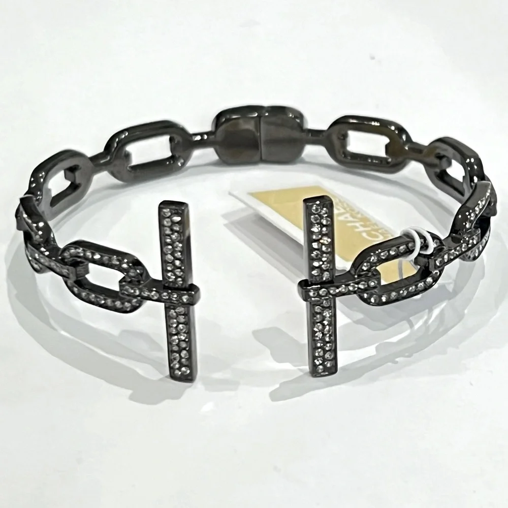 NWT Michael Kors “Cityscape Chains” Clear Pave Encrusted Hinged Bangle